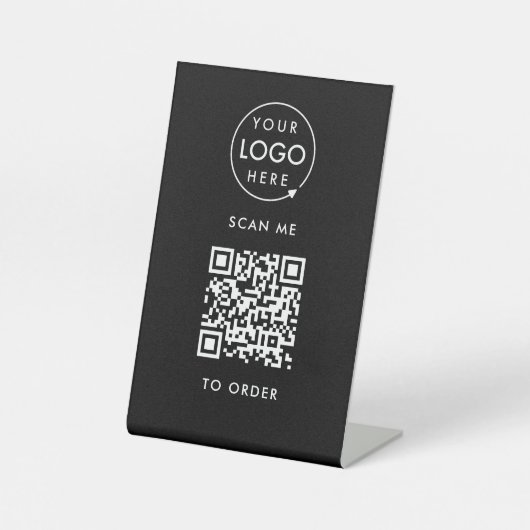 QR-code Plaats | Zwarte Business Logo Reclamebord Met Voetstuk (Voorkant)