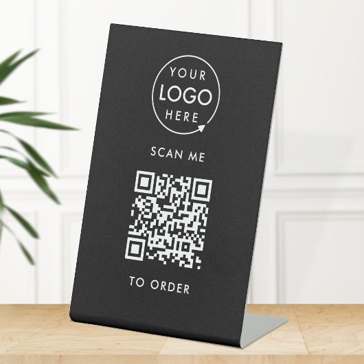QR-code Plaats | Zwarte Business Logo Reclamebord Met Voetstuk