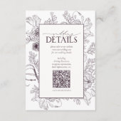 QR Code Plum Paars Floral Wedding Details Informatiekaartje (Voorkant)