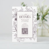 QR Code Plum Paars Floral Wedding Details Informatiekaartje (Staand voorkant)