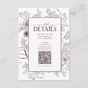 QR Code Plum Paars Floral Wedding Details Informatiekaartje
