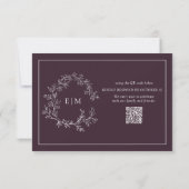 QR Code Plum Paarse Leafy Crest Monogram Weddensch RSVP Kaartje (Achterkant)