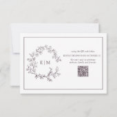QR Code Plum Paarse Leafy Crest Monogram Weddensch RSVP Kaartje (Achterkant)