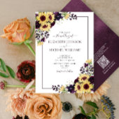 QR Code Plum Paarse Sunflower Waterverf Weddenscha Kaart