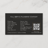 QR Code Plumbing Service Black & Gold Visitekaartje (Achterkant)
