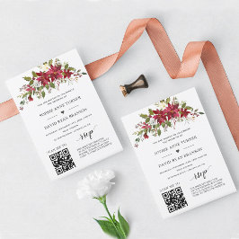 QR-code Poinsettia Floral Gold Wedding Kaart