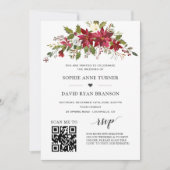 QR-code Poinsettia Floral Gold Wedding Kaart (Voorkant)