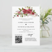 QR-code Poinsettia Floral Gold Wedding Kaart (Staand voorkant)