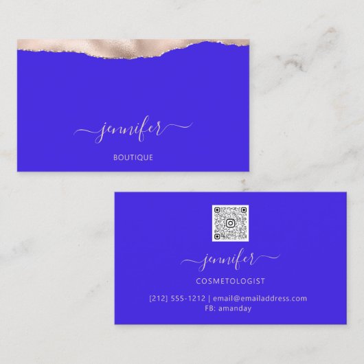 QR Code Powder Blush Royal Blue Event Planner Visitekaartje (Voorkant / Achterkant)