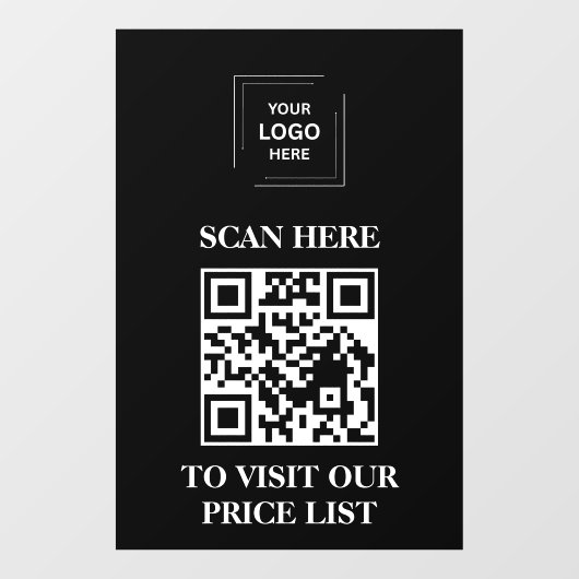 QR-code Prijslijst Scan Me Zwart Zakelijk Raam Raamsticker (Vel)