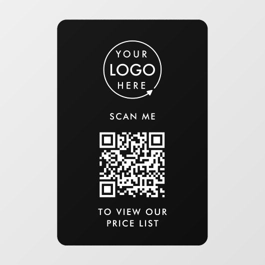 QR-code-prijslijst | Zwart zakelijk logo Scan mij Raamsticker (Vel)