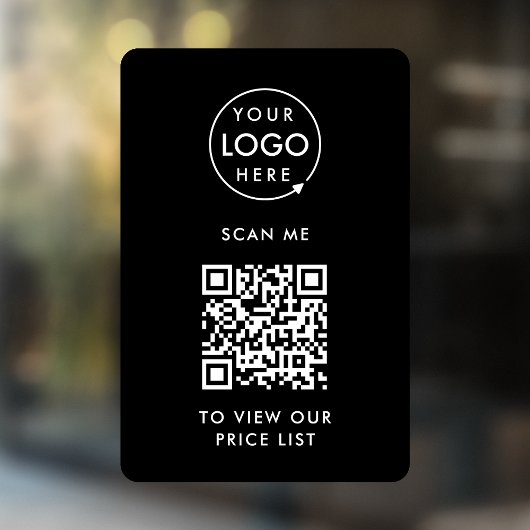 QR-code prijslijst | Zwart zakelijk logo Scan mij Raamsticker
