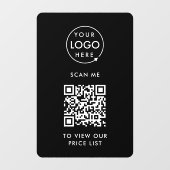 QR Code Prijstlijst | Zwart Zakelijk Logo Scan Me Raamsticker (Vel)