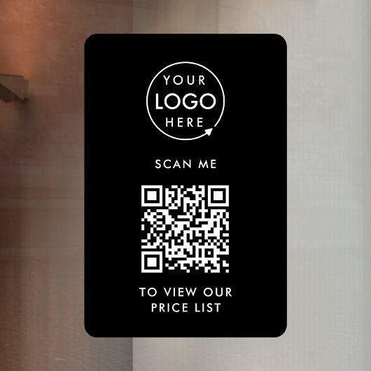 QR Code Prijstlijst | Zwart Zakelijk Logo Scan Me Raamsticker