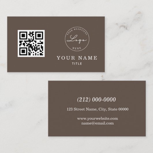 QR Code Professional Bruin Klassieke Logo Aangepas Visitekaartje (Voorkant / Achterkant)