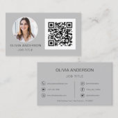 QR Code Professional Foto Silver Grey Business Ca Visitekaartje (Voorkant / Achterkant)