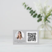 QR Code Professional Foto Silver Grey Business Ca Visitekaartje (Staand voorkant)