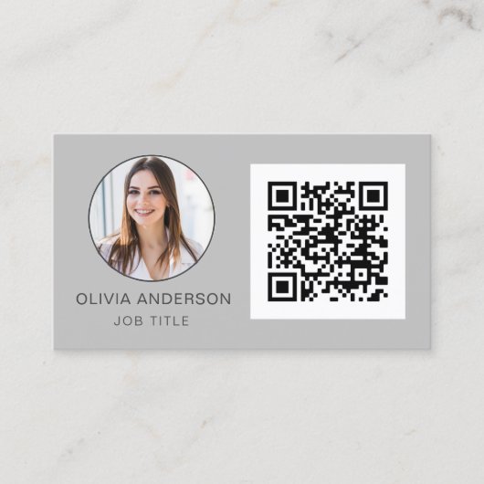 QR Code Professional Foto Silver Grey Visitekaartje (Voorkant)
