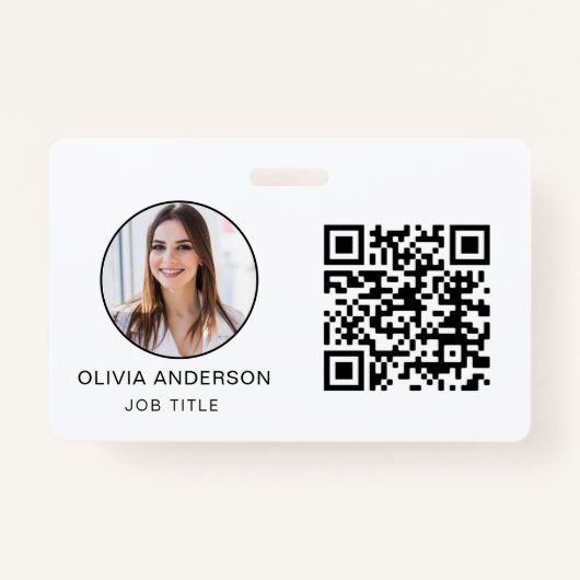 QR Code Professional Foto wit Visitekaartje Badge (Voorkant)