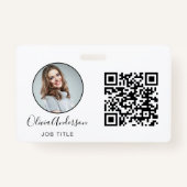 QR Code Professional Foto wit Visitekaartje Slecht Badge (Voorkant)