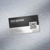 QR Code Professional Modern Black Silver Metallic Magnetisch Visitekaartje (Voorbeeld)