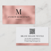 QR Code Professional Monogram Roos Gold Faux Folie Visitekaartje (Voorkant / Achterkant)