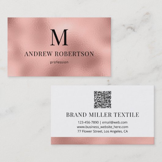 QR Code Professional Monogram Roos Gold Faux Folie Visitekaartje (Voorkant / Achterkant)