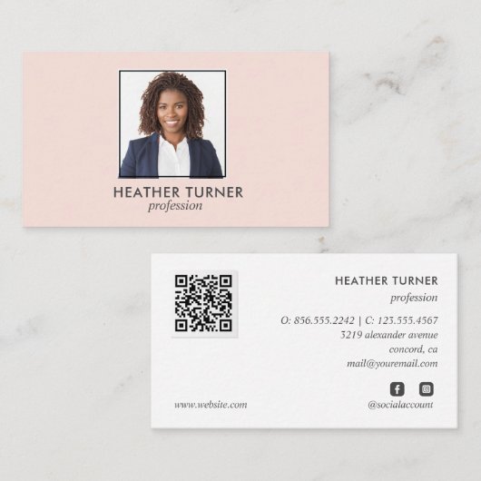 QR CODE Professional SQUARE Headshot Fotoroze Visitekaartje (Voorkant / Achterkant)