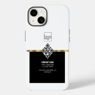QR-code professioneel aangepaste logo zwart goud m iPhone 14 Hoesje