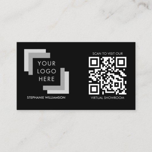 QR Code Professioneel Aangepaste Logo Zwart Modern Visitekaartje (Voorkant)