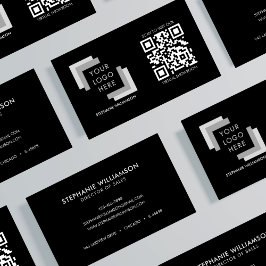 QR Code Professioneel Aangepaste Logo Zwart Modern Visitekaartje
