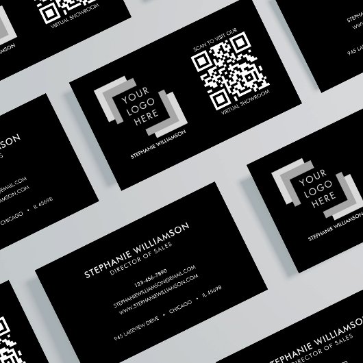 QR Code Professioneel Aangepaste Logo Zwart Modern Visitekaartje