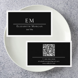 QR Code Professioneel Minimaal Monogram Zwart Wit Visitekaartje