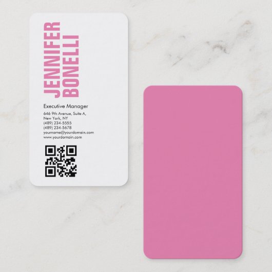QR code professioneel minimalistisch vet roze wit Visitekaartje (Voorkant / Achterkant)
