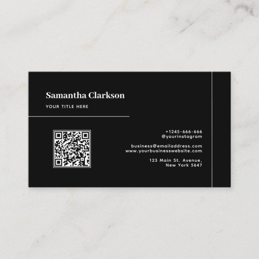 QR Code Professioneel Minimalistisch Zwart Schone Visitekaartje (Voorkant)