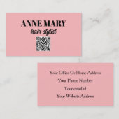 QR Code Professioneel Modern Roze Zwart Haarstylis Visitekaartje (Voorkant / Achterkant)