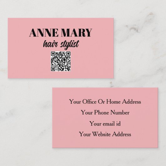 QR Code Professioneel Modern Roze Zwart Haarstylis Visitekaartje (Voorkant / Achterkant)