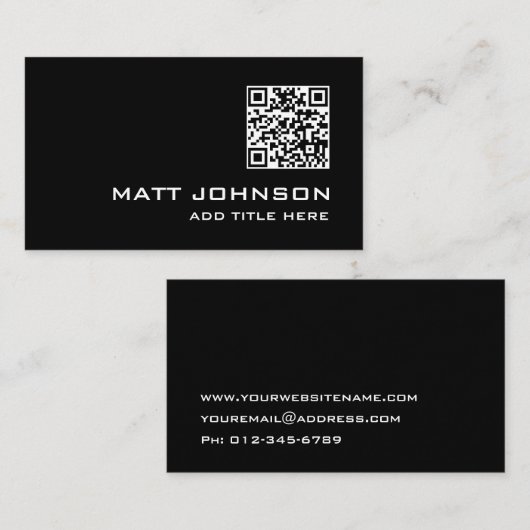 QR Code Professioneel Modern Zwart Visitekaartje (Voorkant / Achterkant)