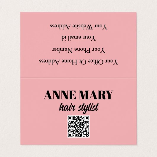 QR Code Professioneel Roze Zwart Haarstylist Moder Visitekaartje (Buitenkant ongevouwen)