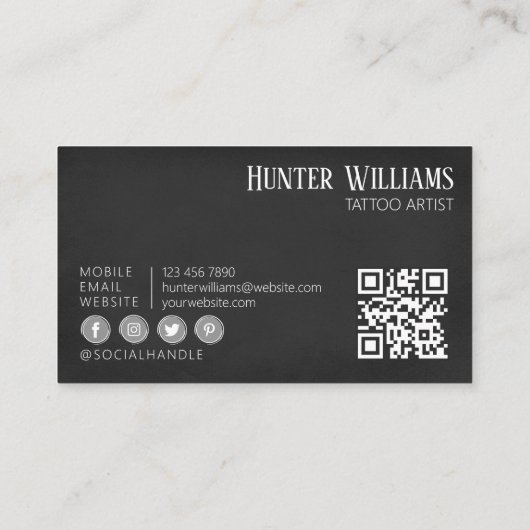 QR Code Professioneel Zwart  Tattoo Artiest Visitekaartje (Achterkant)