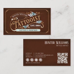 QR Code Professionele Bruin Tattoo Artiest Visitekaartje
