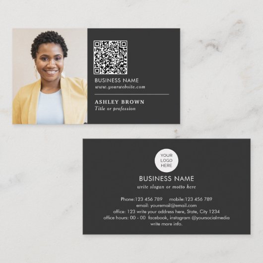 QR code professionele eenvoudige logo foto Bus Visitekaartje (Voorkant / Achterkant)