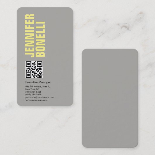 QR code professionele minimalist vet grijs geel Visitekaartje (Voorkant / Achterkant)