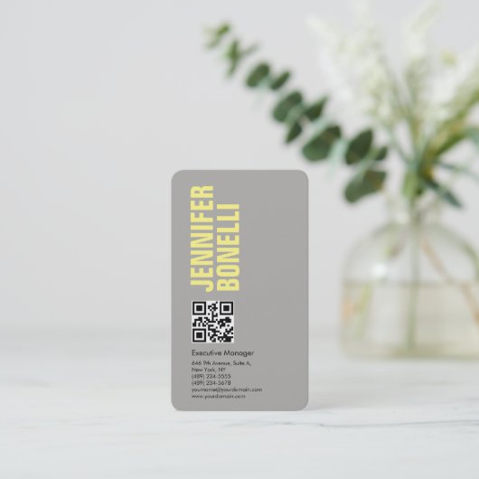 QR code professionele minimalist vet grijs geel Visitekaartje (Staand voorkant)