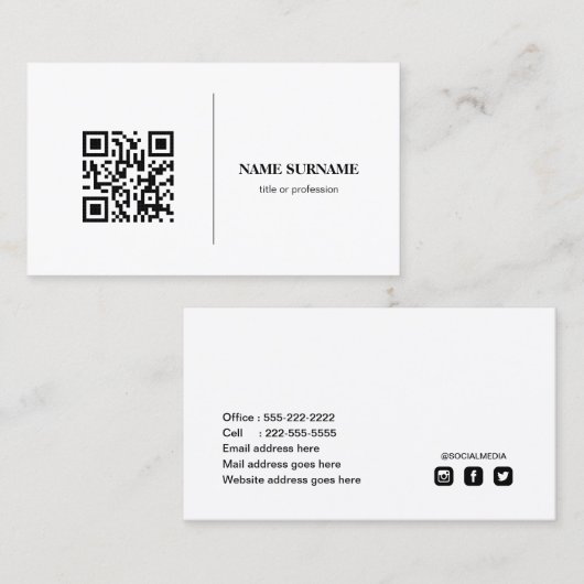 QR-code, professionele, minimalistische sociale me Visitekaartje (Voorkant / Achterkant)
