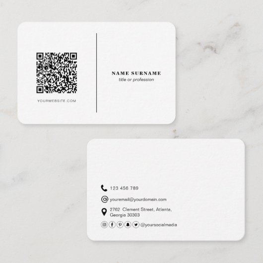 QR-code, professionele, minimalistische sociale me Visitekaartje (Voorkant / Achterkant)