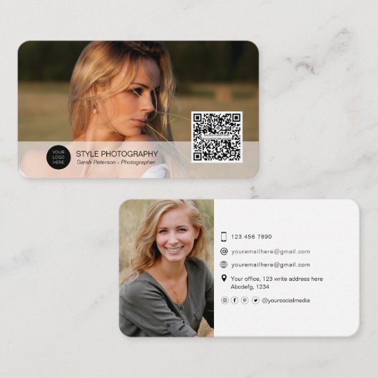 QR code professionele moderne fotograaf foto Visitekaartje (Voorkant / Achterkant)