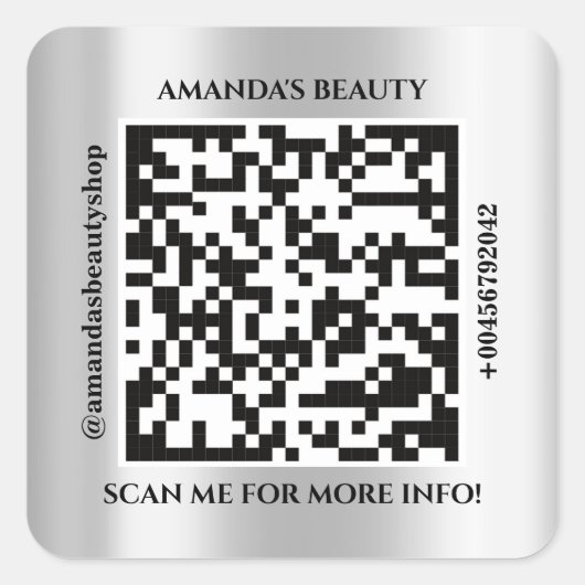 QR Code Promotie Naam Contact Webadres Grijs Vierkante Sticker (Voorkant)