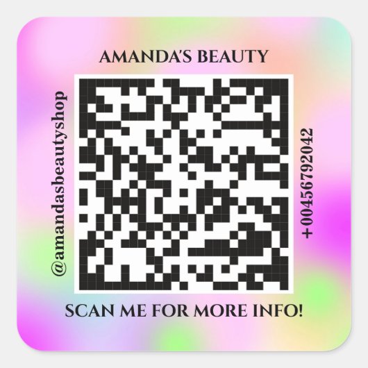 QR Code Promotie Naam Web Holograaf Roze Vierkante Sticker (Voorkant)