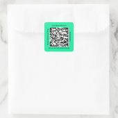 QR Code Promotie Naam Web Mint Groen Vierkante Sticker (Tas)